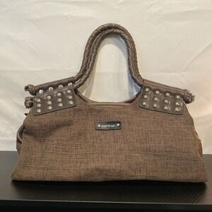 Matt & Nat Women Brown Fabric Leather Silver Studs Satchel One Size